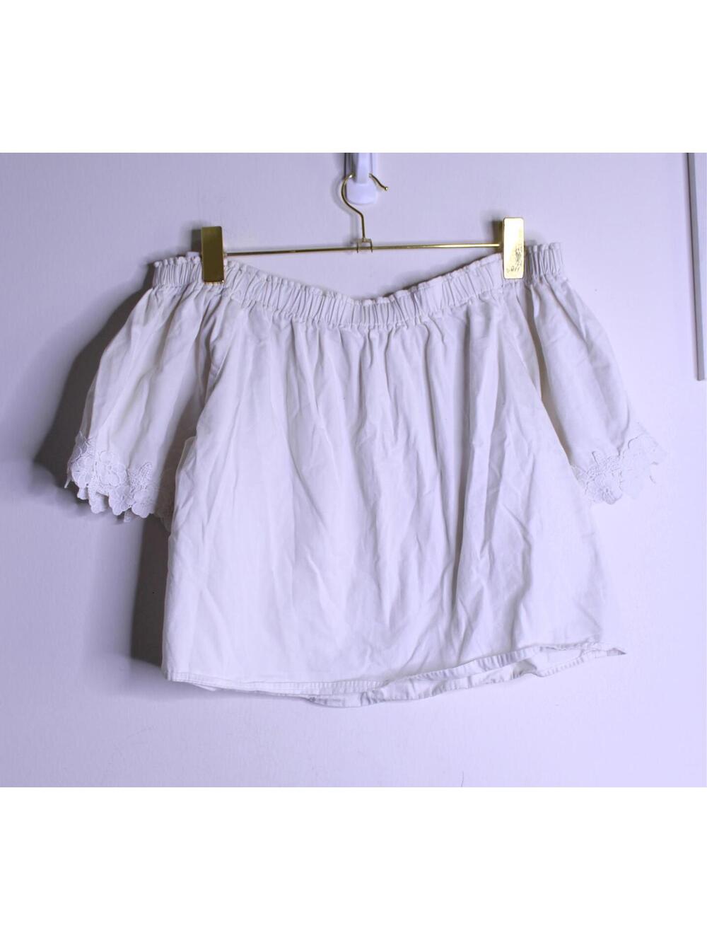 F21 White Floral Trim Off Shoulder Peasant Blouse - Medium - Picture 1 of 4